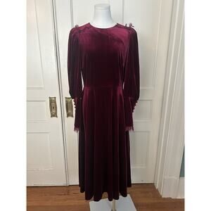 Antonio Melani Velvet Victorian Midi Dress Womens Size 8 Burgundy Classic Modest